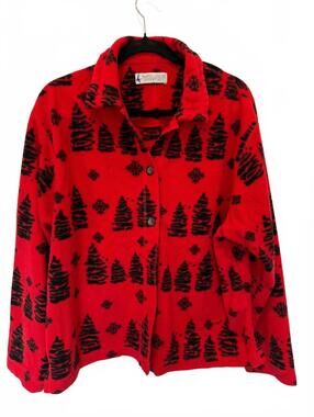 Marsh Landing Red Christmas Tree Fleece Jacket Women’s Large Holiday